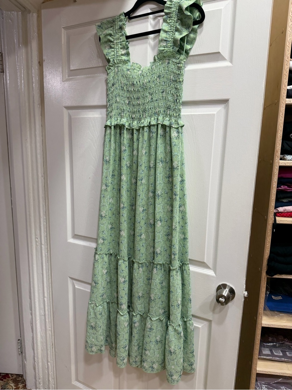 Max Studio Mint Green Floral Smocked Maxi Dress